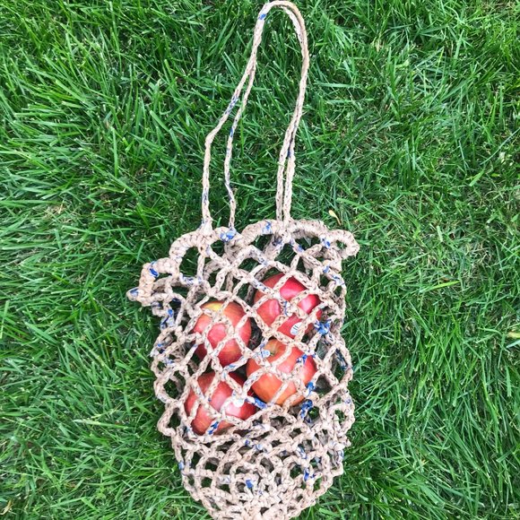 Plarnation hand crochet plarn netted produce market bag - Picture 1 of 4